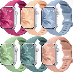 Brandnew 6 Pack Sport Band Compatible with Apple Watch Bands for Women Men, 38mm 40mm 41mm 42mm 44mm 45mm 46mm 49mm, Silicone Strap iWatch Band for Se
