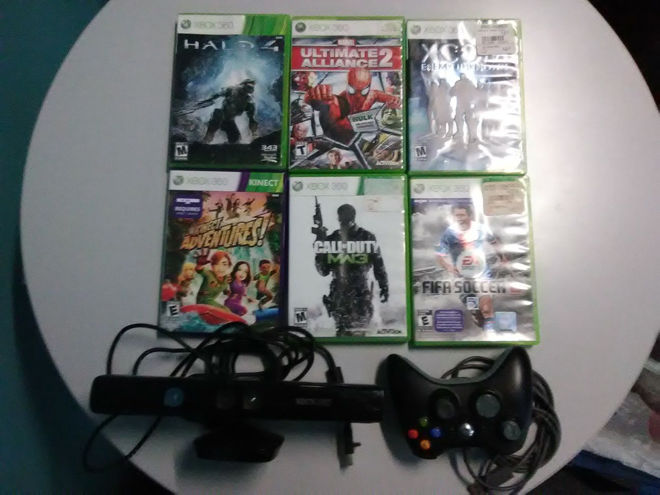 Xbox 360 Kinect Camera, Games, and Wired controller