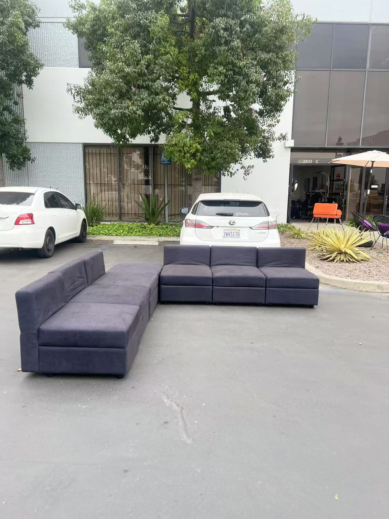 New 7 Pcs Sofa With Storage Grey Fabric Sectional sofa L Shape