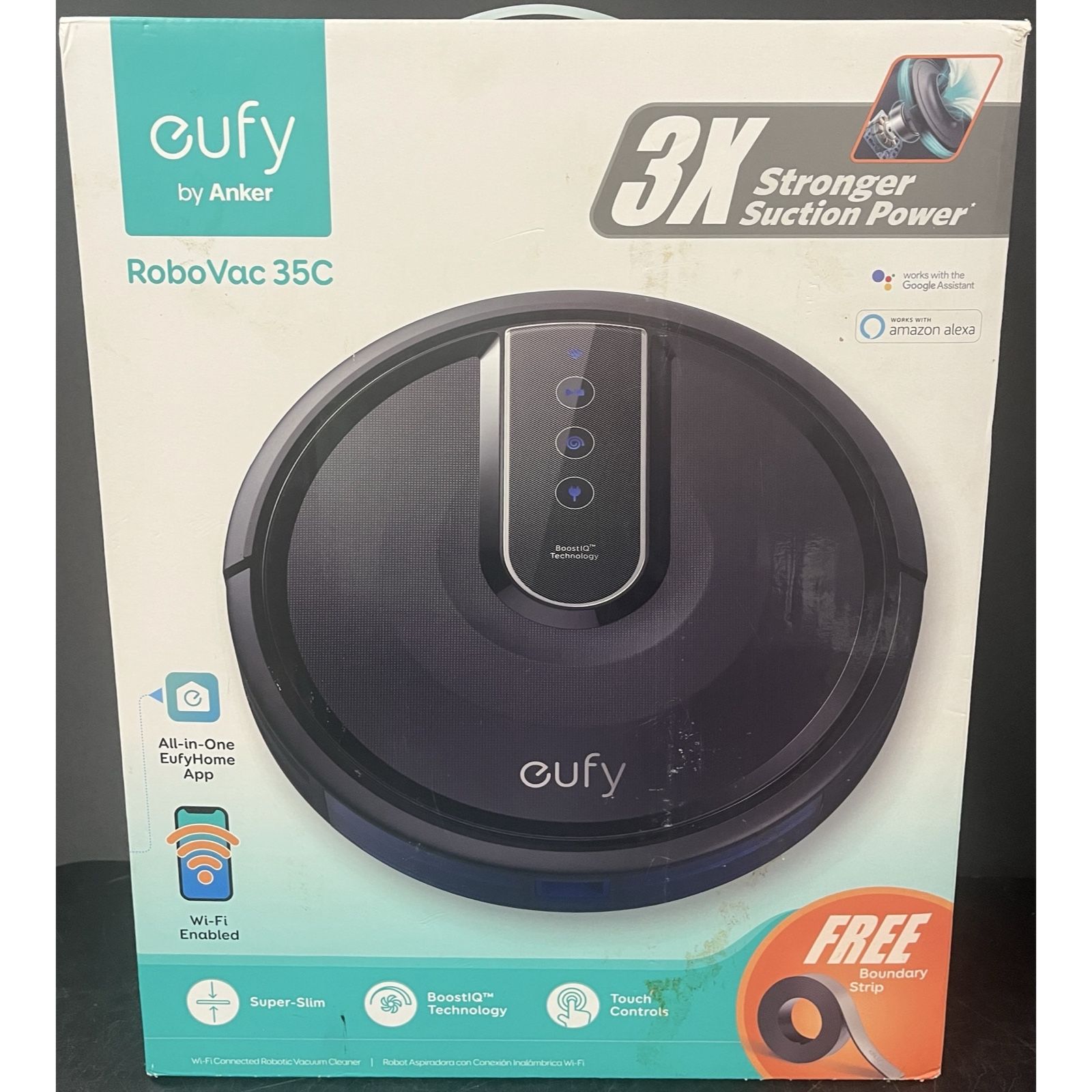 Anker eufy RoboVac 35C Wi-Fi Connected Robot Vacuum. No side brushes or boundary tape