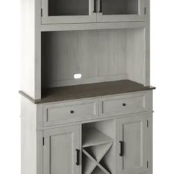 Twin Star Home Kitchen Dining Hutch with Wine Storage in a two-tone off-white and dark wood finish