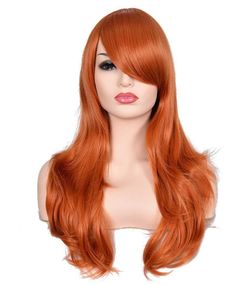 Orange Cosplay Wig with Bangs 23”Long Wavy Hair Heat Resistant Synthetic
