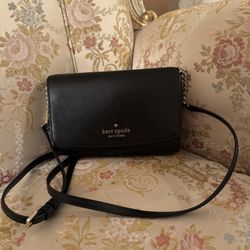 KATE SPADE SAFFIANO LEATHER CROSSBODY BAG BLACK GOLD HARDWARE