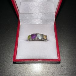 Vintage 925 Sterling Silver Multi Gemstone Ring Size 7