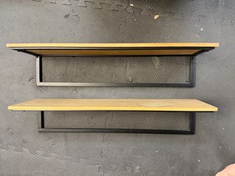 Industrial Wood and Metal Wall Shelves Set of 2
