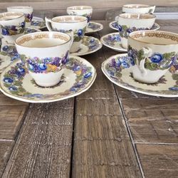 Crown Ducal Florentine Tea Cups And Saucers (10) 