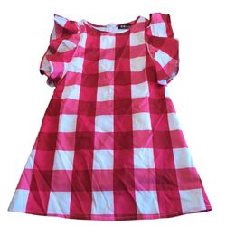 EUC 3-4T Red & Pink Large Gingham Plaid Pattern Shoulder Dress