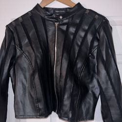 NEW LOOK sheer faux leather striped cropped jacket size L
