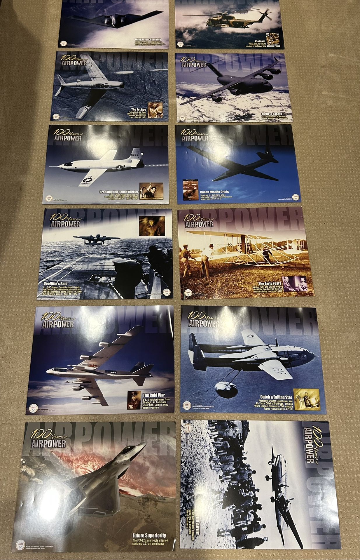 100 Years Of AirPower USAF Air Force Posters 18x24" Set Of 12