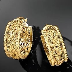 18K Over SS 925 Beautiful Byzantine Style Hoops Stamped 925 Italy