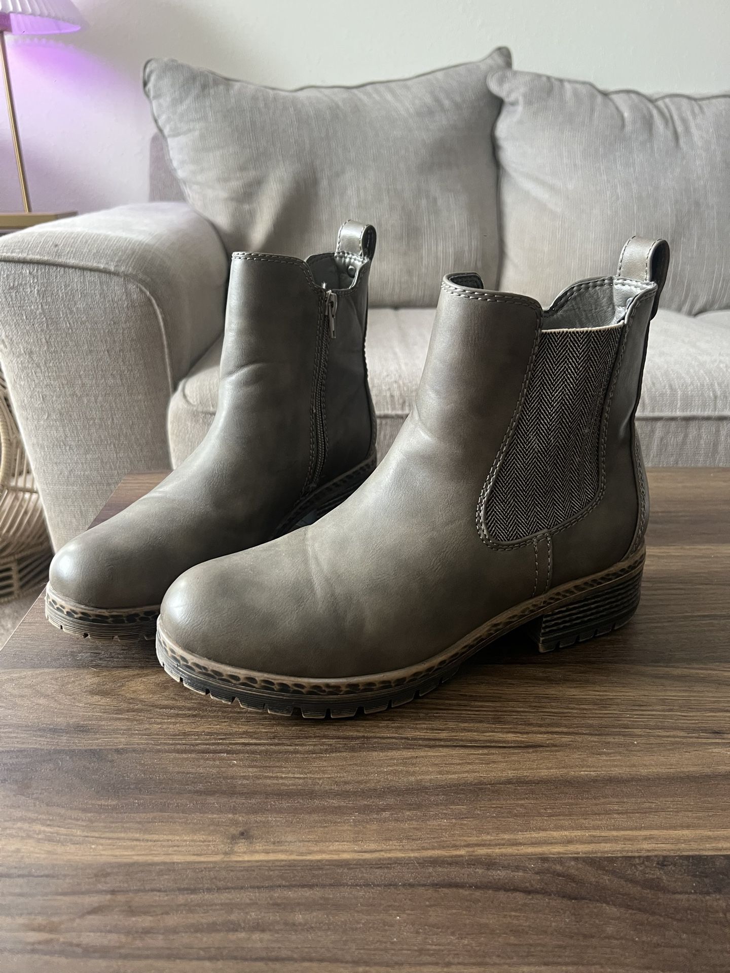 Gray/Brown Boots