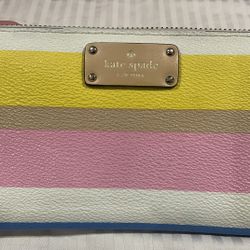 Kate Spade Neda Grove Street Dune Stripe Leather PVC Zip Around Accordion Wallet