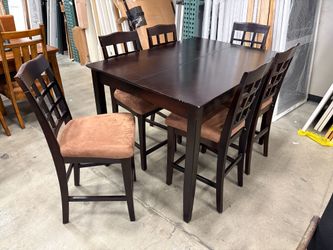 Espresso Finished Counter Height Extending Dining Table with 4 Lattice Back Chairs