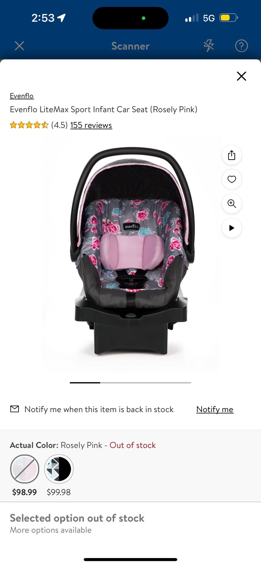 Evenflo LiteMax Sport Infant Car Seat (Rosely Pink)