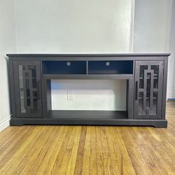 Farmhouse Fireplace TV Stand for 80 Inch TV, 32" Tall Entertainment Center, Modern Media Console, 6 Shelves Black