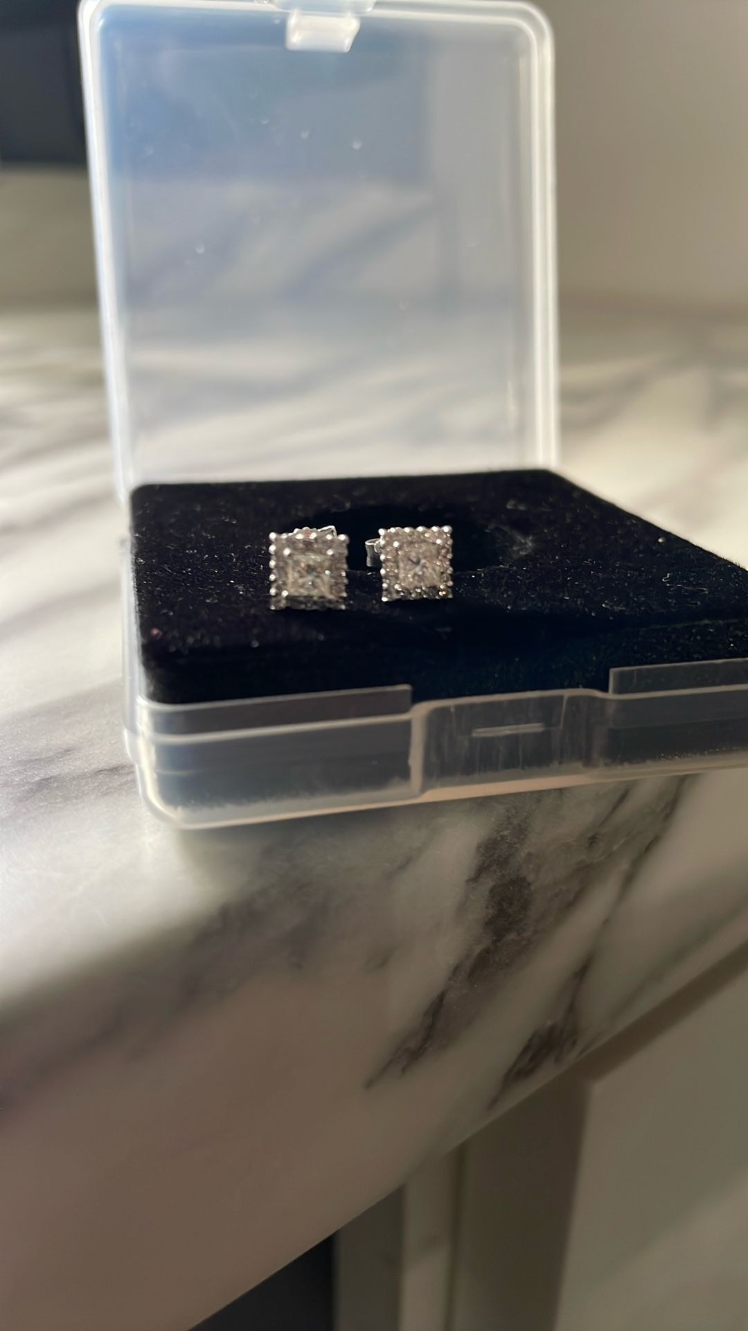 14K WG Princess Cut Diamond Earrings Studs SI G