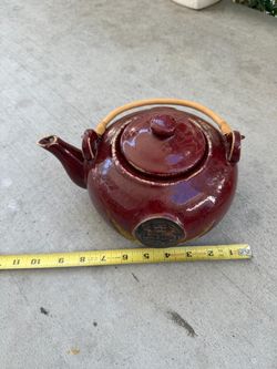 Red Ceramic Teapot with Bamboo Handle