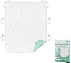 MILDPLUS Washable Bed Pads with 6 Sturdy Handles 34”×36” Extra Large Reusable Underpads 4-Layers Leakproof Chucks Pads Washable for Incontinence