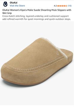 OluKai Women's Kipe'a Malie Suede Shearling Mule Slippers with Wet Grip