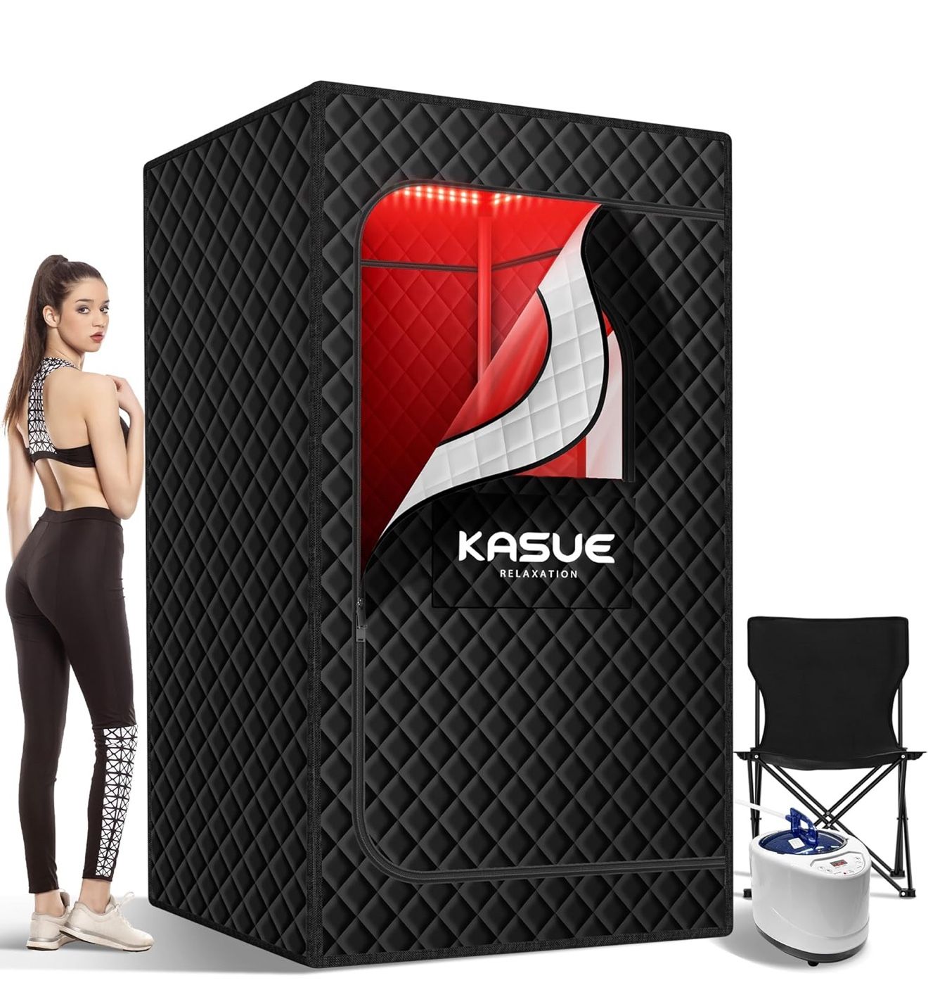 Upgraded Infrared Sauna Box for Relaxation,Detoxification,Portable Steam Sauna for Home with XL Steamer,Folding Chair,Multiple Layered Full Body Sauna