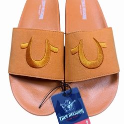 NEW TRUE RELIGION Men Embroidered Fabric Sandal Slide Orange Size 9