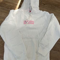 Supreme Hoodie White Pink 