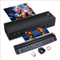 9-in-1 Thermal Laminator with Sheets for Hot & Cold Laminating Machine Never-Jam Design for Home, Office, School, Glossy Black. Accommodates paper and