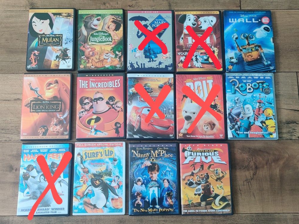 DVDs - various titles for children and family ($5 per movie)