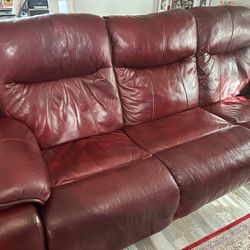 Burgundy Leather Recliners Sofa & Separate Recliner