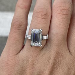 7 Carat Emerald Cut Moissanite Diamond Engagement Ring 