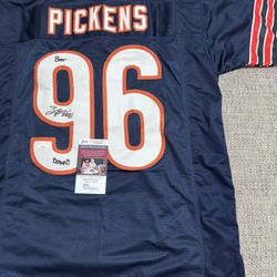 Zacch Pickens Signed Autograph Custom Jersey-JSA Coa-Chicago Bears