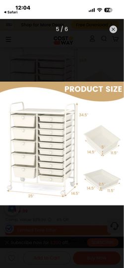 Costway 15-Drawer Rolling Storage Cart