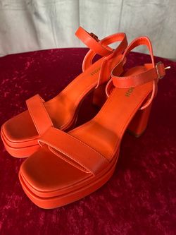 Orange Platform Block Heel Sandals