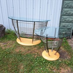 Set Of Ultra Modern Chrome &  Beveled Glass Tables 