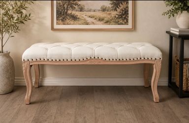 Elegant Tufted Upholstered Entryway Bench – French Country Accent Bench – New