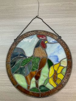 VINTAGE ROOSTER STAINED GLASS SUN CATCHER
