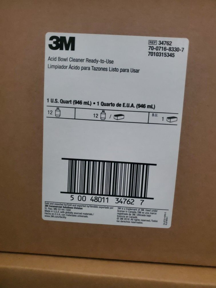 3m Bathroom Cleaner,1 qt,Bottle,Blue,PK12 34762