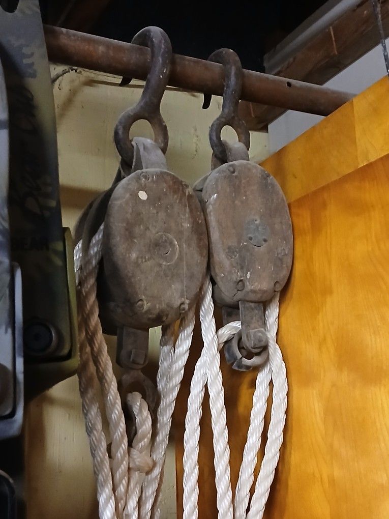 Vintage Wooden Pulley System