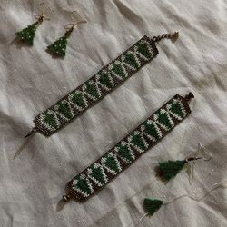 Christmas Tree Earrings & Bracelet Set 
