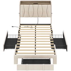 Twin Bed Frame Upholstered Tan