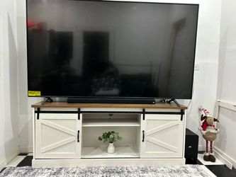 Farmhouse TV Stand with Sliding Barn Doors &Tv