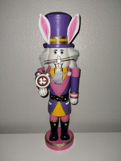 White Rabbit Nutcracker Alice Wonderland Fantasy Christmas Decor "I'm late!" 14"