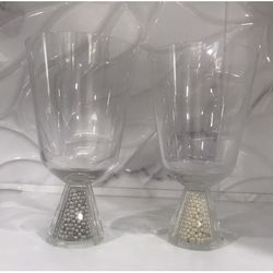 2 Wine Glass Elegant Style With Pearls Fill Inside New Special Collection