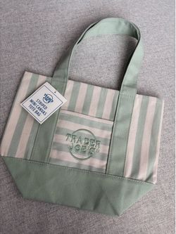 striped trader joe’s mini tote bag