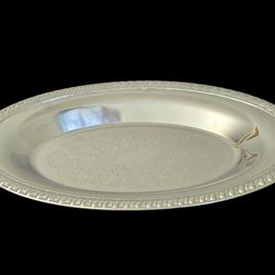 VINTAGE SHELTON WARE NYC OVAL EMBOSSED CHROME SERVING TRAY PLATTER 11 1/2"L