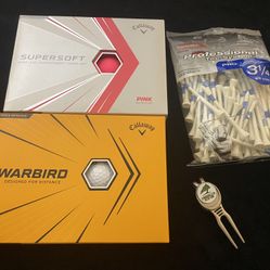 Set Of Calloway War Bird (white Balls) and Super Soft Top Flite Golf Balls (pinks Balls)  Pro Size Tees And Divot Accessory Included 