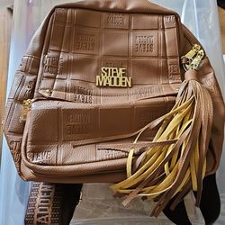 Steve Madden Backpack Purse Caramel with White Accent Gold Hardware Women's Bag