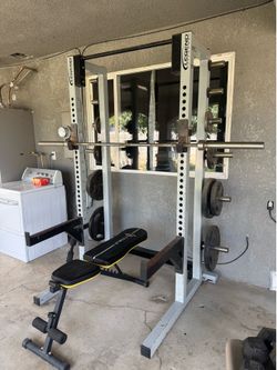 Legend Fitness Commercial Power Rack + Weights + Bench