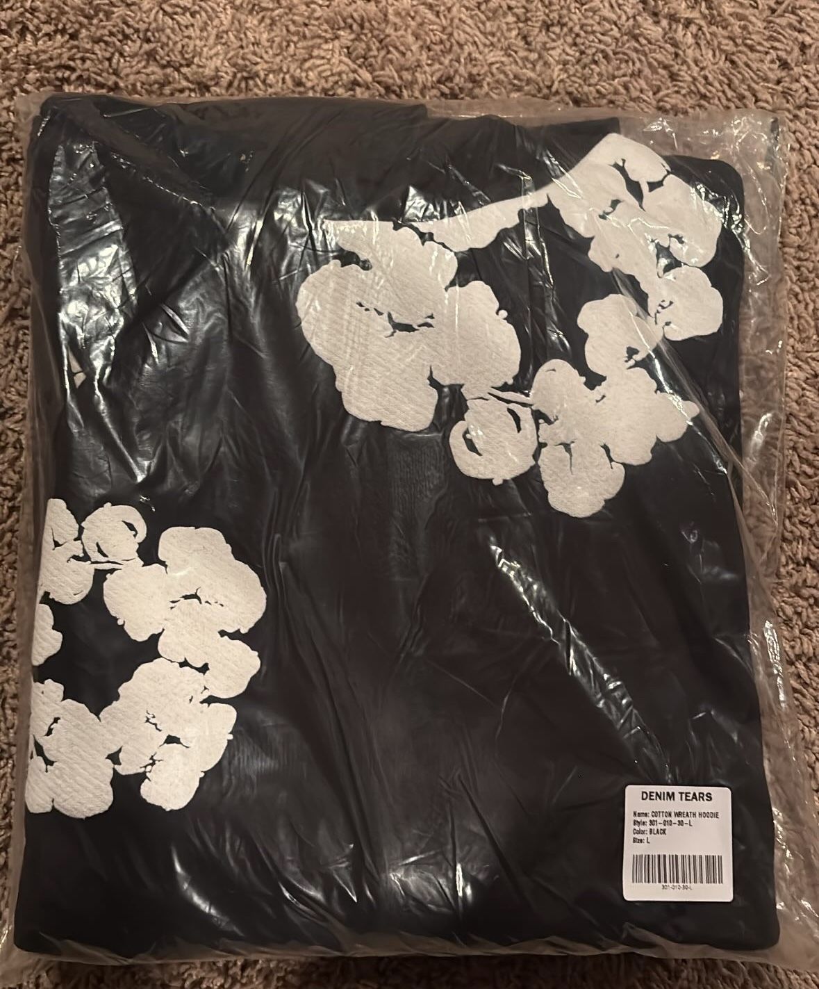 BLACK AND WHITE DENIM TEAR HOODIE