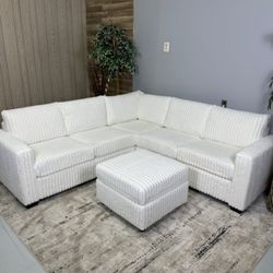 White Corduroy Sectional Pull sofa